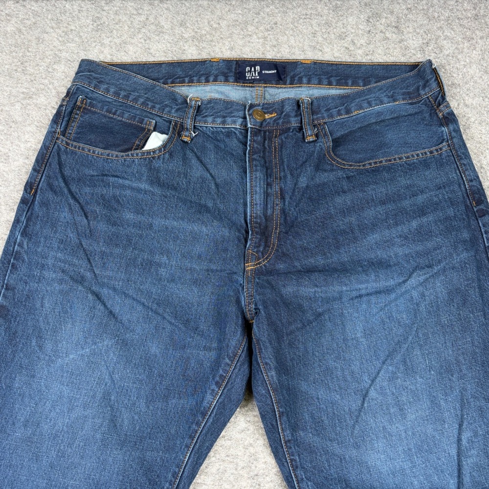 Gap Straight Denim Jeans Mens 36x30 Blue‎ 100% Dark Wash Classic Casual Outdoors